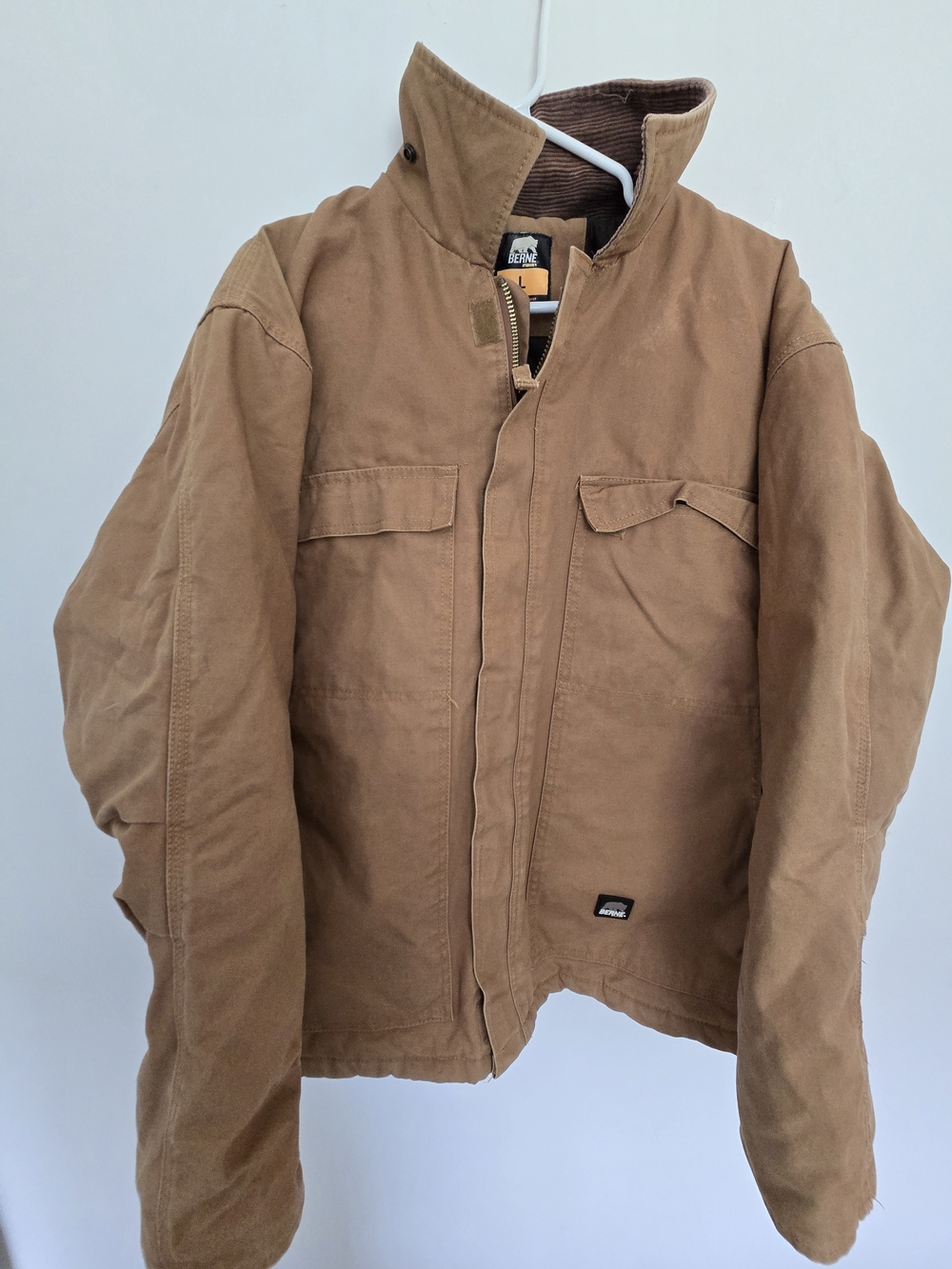 BERNE Men's Tan Canvas Field Jacket - Rugged Workwear Outdoor Warm Large